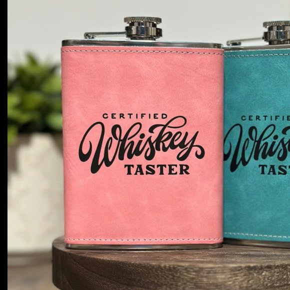 PINK Certified Whiskey Taster Flask | Leather Wrapped Stainless Steel Flask - Picture 1 of 2